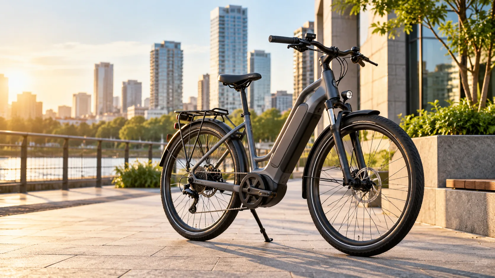 Bicicleta elétrica urbana em área moderna da cidade