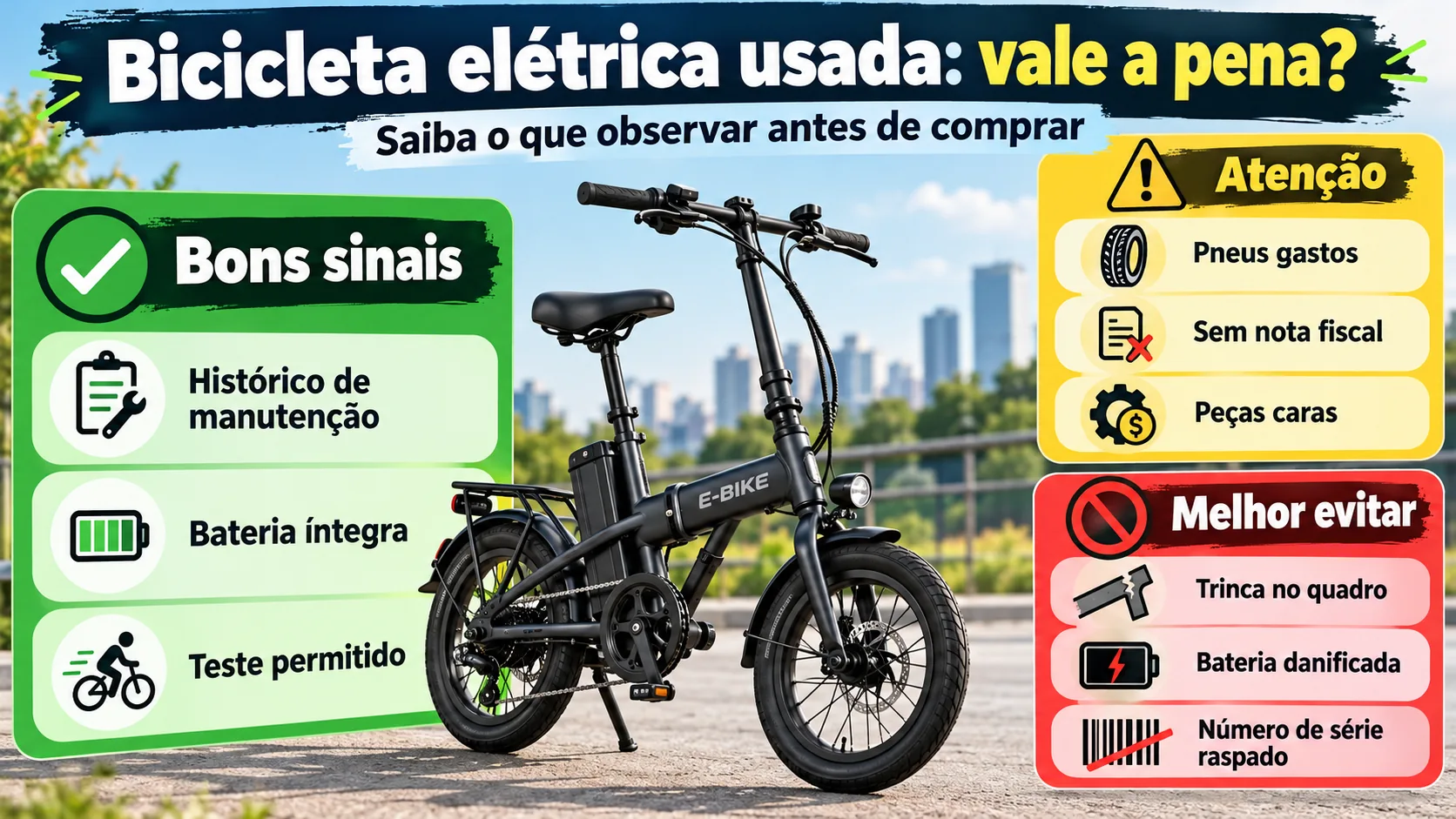 Bicicleta elétrica usada vale a pena? Infográfico com sinais de boa compra e riscos